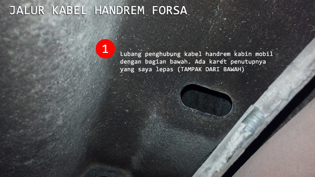 Masukkan kabel handrem dari atas ke bawah