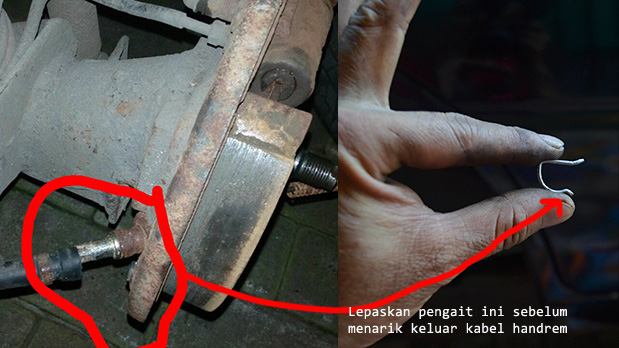 Melepas ring pengunci kabel handrem