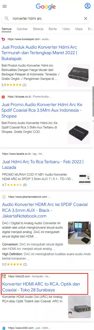 Hasil SERP Keyword Konverter HDMI Arc