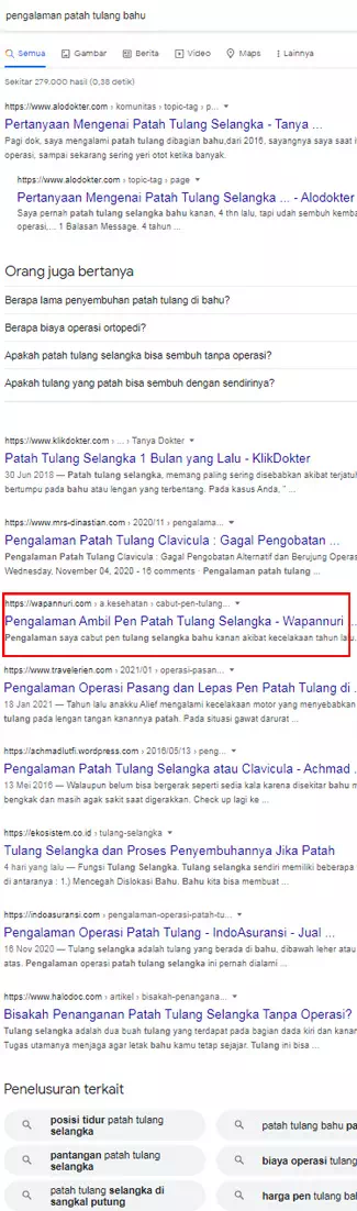 SERP Keyword Pengalaman patah tulang bahu